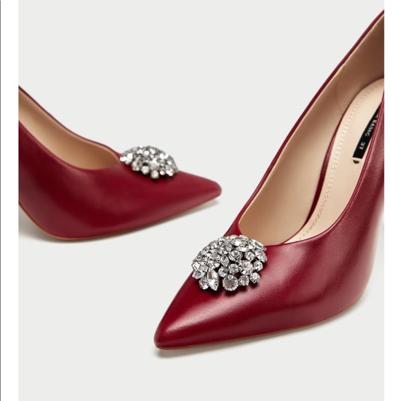 ZARA- PREMIUM LEATHER HEELS  WITH GEM DETAIL🍁🍂🌷 - Picture 4 of 8